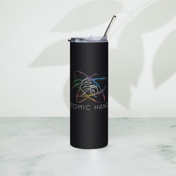 Black stainless steel tumbler with logo
