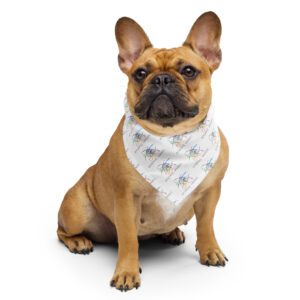 Brown dog wearing logo bandana around the neck