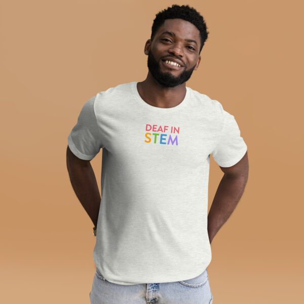 Ash shirt with "deaf in stem" in colors on the chest