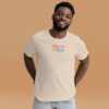 Cream shirt with "deaf in stem" in colors on the chest